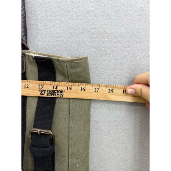 Mona B Womens Khaki Green Leather Upcycled Strapped Canvas USA Tote Bag - Picture 6 of 11